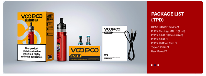 VOOPOO DRAG H40 Pro obsah tpd balenia